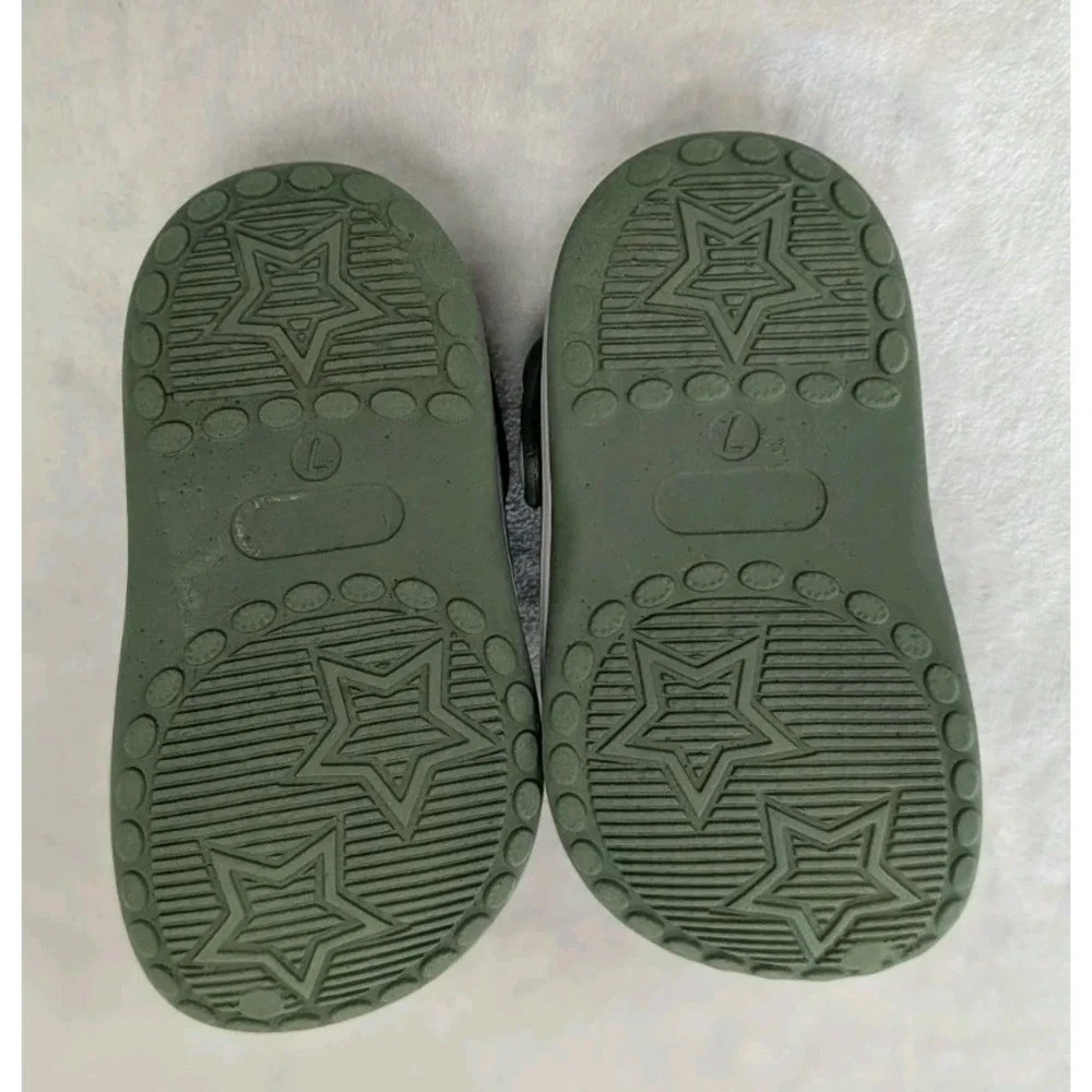 Khaki Slip-On Clogs Solid Round Toe Strap Accent Size 7 Unisex Dinosaur Charm